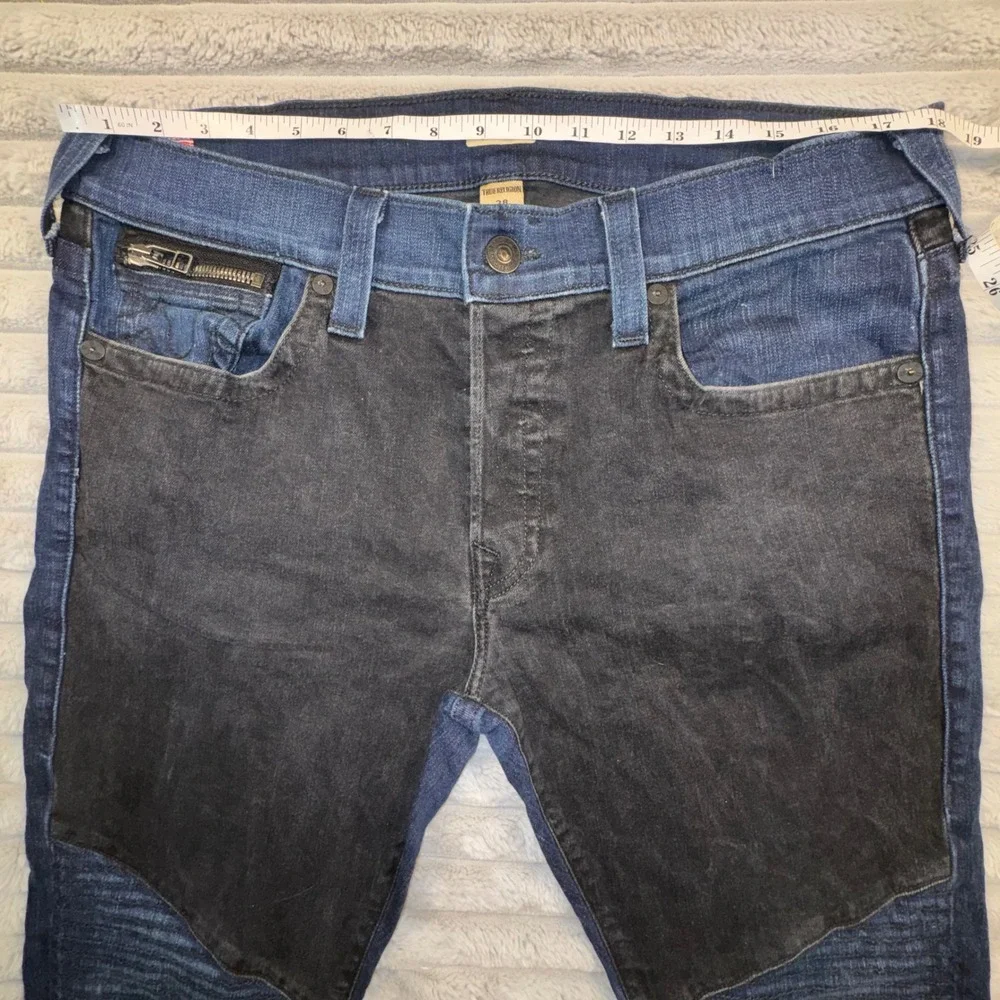 True Religion Mens 38 Rocco Classic Slim Moto Jeans Blue Black Ribbed‎ 36x33